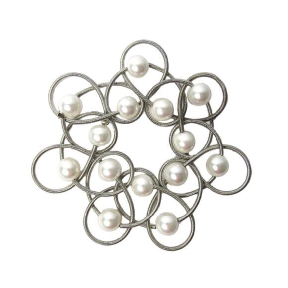 Tigerstars Lustrous White Mother Of Pearl Silver Piano Wire Bracelet - Picture 1 of 1